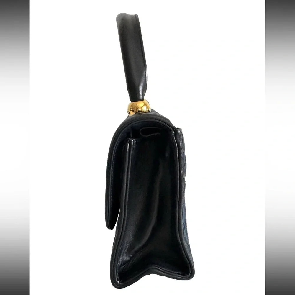 Vintage Bally top handle quilted leather navy Crossbody handbag from Japan - Picture 14 of 16